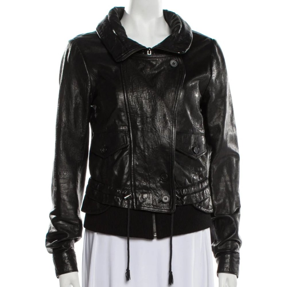 THEORY Black Leather Biker Moto Jacket / Size: S